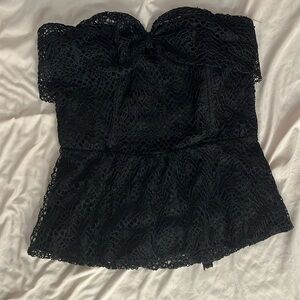 Anthropologie Black strapless lace top
